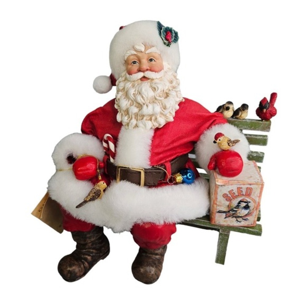Kurt S Adler Santa Claus In The Park Bird Lover Park Bench Fabric Mache Box READ